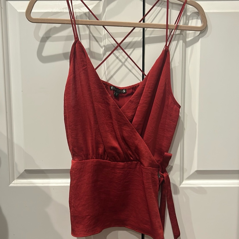 Brand new with tags. Burnt red faux wrap tank top